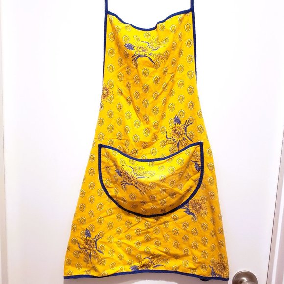 Vintage Handmade Apron Yellow Sunflower Pocket Farmhouse Cottage Country Retro
